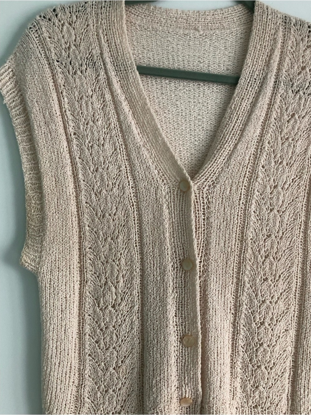 Y2K Cottage Core Handmade Knit Button-Front V-Neck Sweater Vest Coastal Grandma